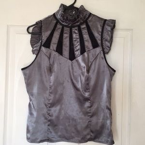 Gray satin top with black lace